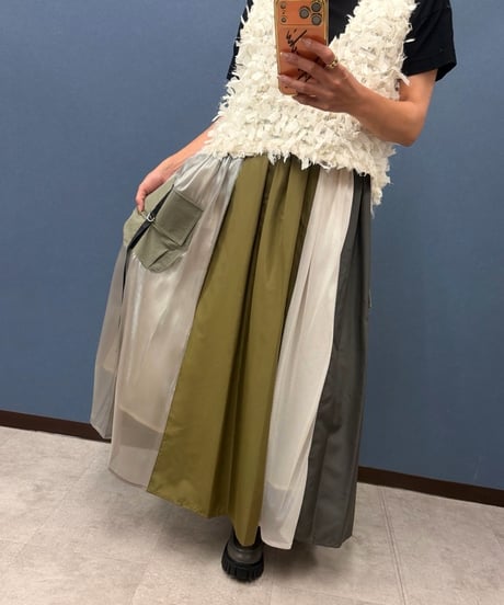 Pauline Bleu ポリーヌブロー　異素材ミックス カーゴデザインスカート