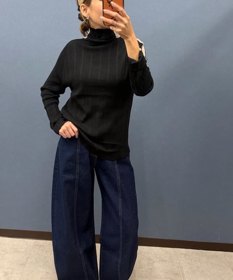 Pauline Bleu ポリーヌブロー  配色ライン リブタートルネックニット