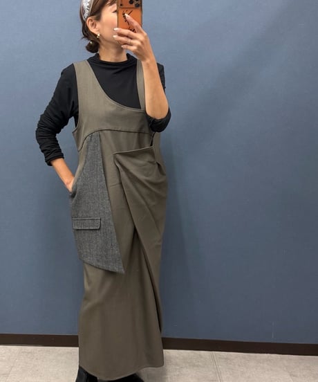 Pauline Bleu ポリーヌブロー  アシンメトリー異素材切替 ジャンパースカート