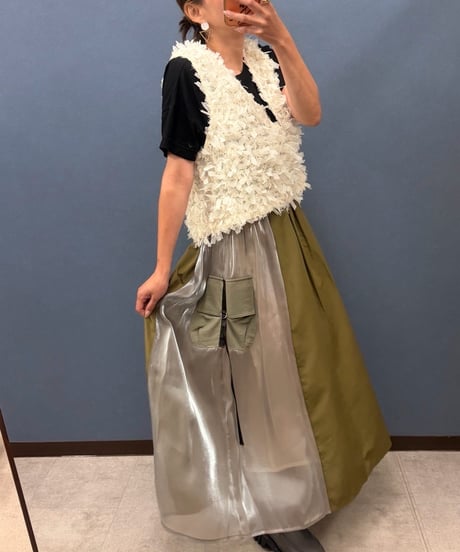 Pauline Bleu ポリーヌブロー　異素材ミックス カーゴデザインスカート