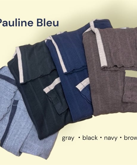 Pauline Bleu ポリーヌブロー  配色ライン リブタートルネックニット