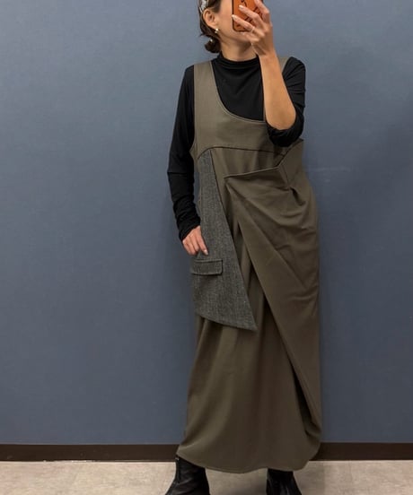 Pauline Bleu ポリーヌブロー  アシンメトリー異素材切替 ジャンパースカート