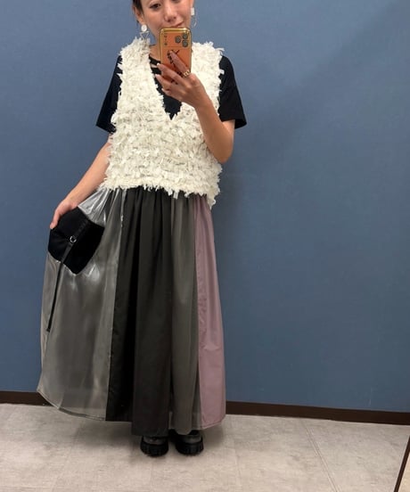 Pauline Bleu ポリーヌブロー　異素材ミックス カーゴデザインスカート