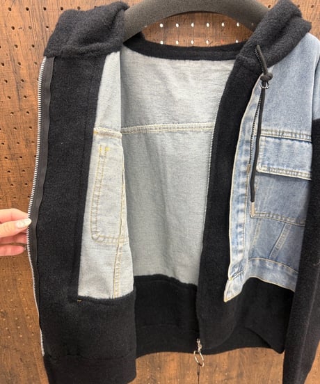 Pauline Bleu ポリーヌブロー　デニムレイヤード ニットフーディー