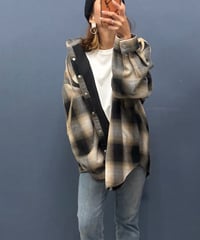 Pauline Bleu ポリーヌブロー　チェック柄 フード付きオーバーサイズシャツジャケット
