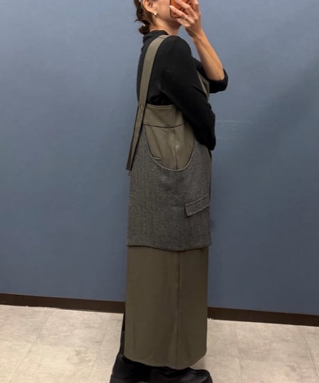 Pauline Bleu ポリーヌブロー  アシンメトリー異素材切替 ジャンパースカート