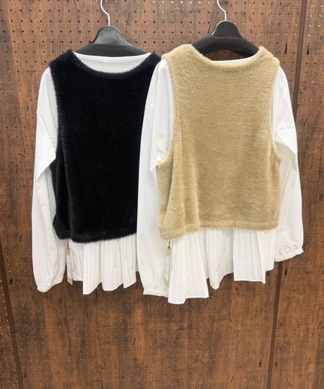 Uncarnet アンカルネ　シャギーニットベスト×バックプリーツブラウス 2点セット