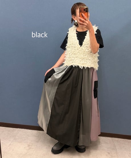 Pauline Bleu ポリーヌブロー　異素材ミックス カーゴデザインスカート