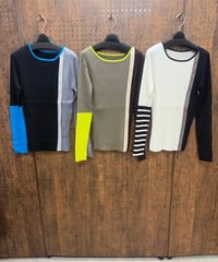Pauline Bleu ポリーヌブロー マルチカラー配色 アシンメトリーリブニット