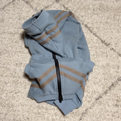 zip-up line jersey rompers：foggy blue  //ｼﾞｯﾌﾟｱｯﾌﾟﾗｲﾝｼﾞｬｰｼﾞﾛﾝﾊﾟｰｽ :ﾌｫｷﾞｰﾌﾞﾙｰ