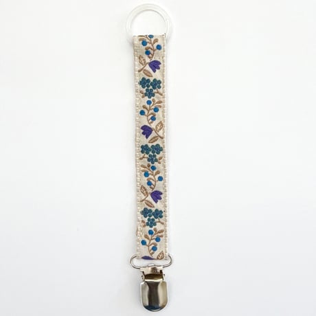 Pacifier Strap [ Blueberry Meadow ] / Hippo + Birds