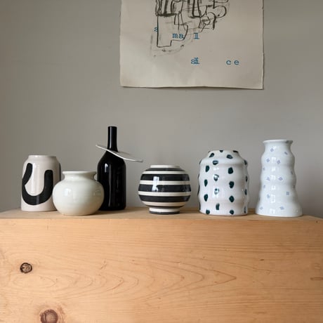 Birbira×qualia glassworks / Bottle vase with ceramic plate / BLACK Ssize