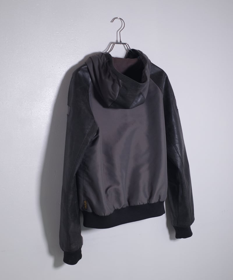 90's ARMANI JEANS Leather Sleeve Hooded Jacket