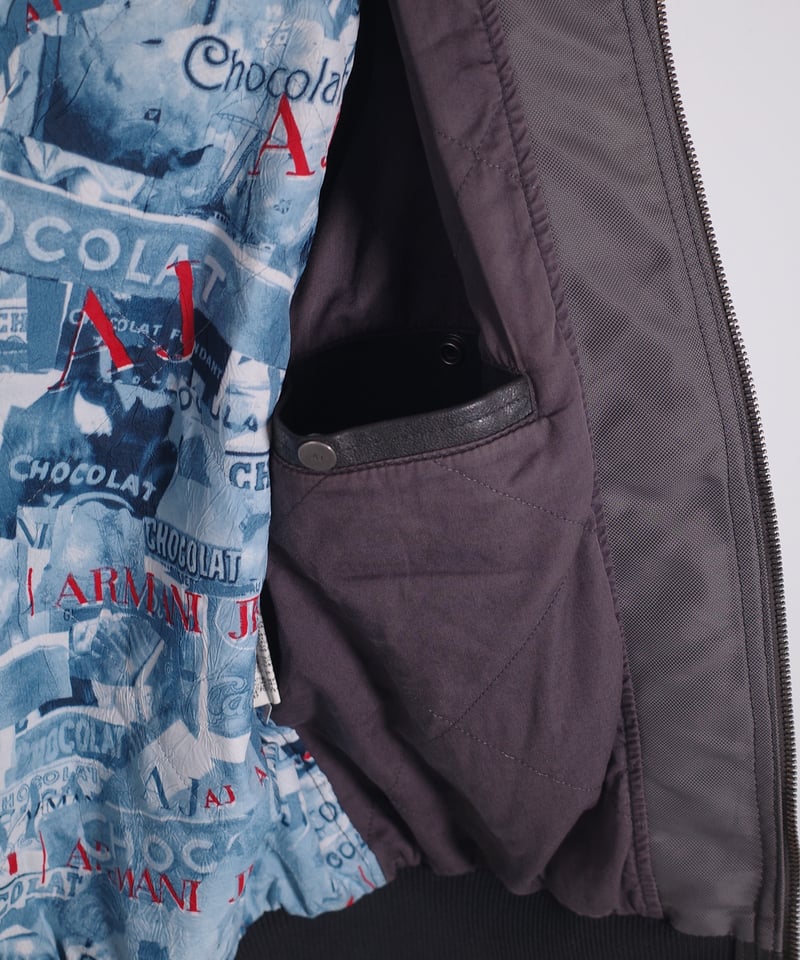 90's ARMANI JEANS Leather Sleeve Hooded Jacket