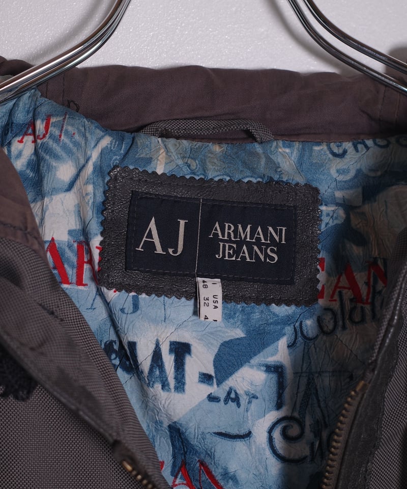 90's ARMANI JEANS Leather Sleeve Hooded Jacket