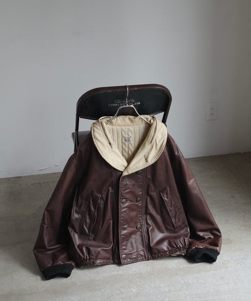 C.P. COMPANY レザージャケット 46 ブラウン 80's C.P.Company Shawl Collar Leather Blouson -