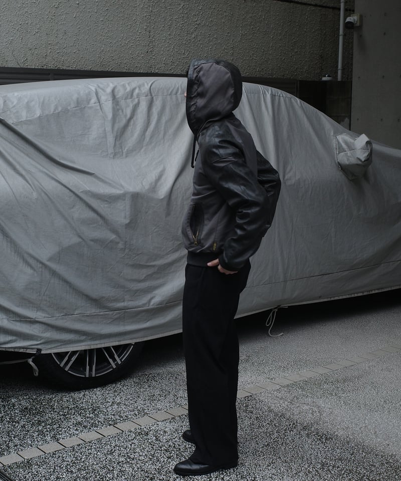 90's ARMANI JEANS Leather Sleeve Hooded Jacket