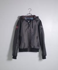 90's ARMANI JEANS Leather Sleeve Hooded Jacket