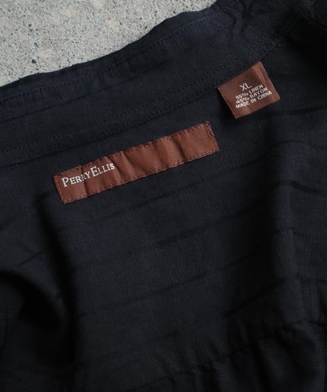 Perry Ellis Linen Rayon Black S/S Shirts -2