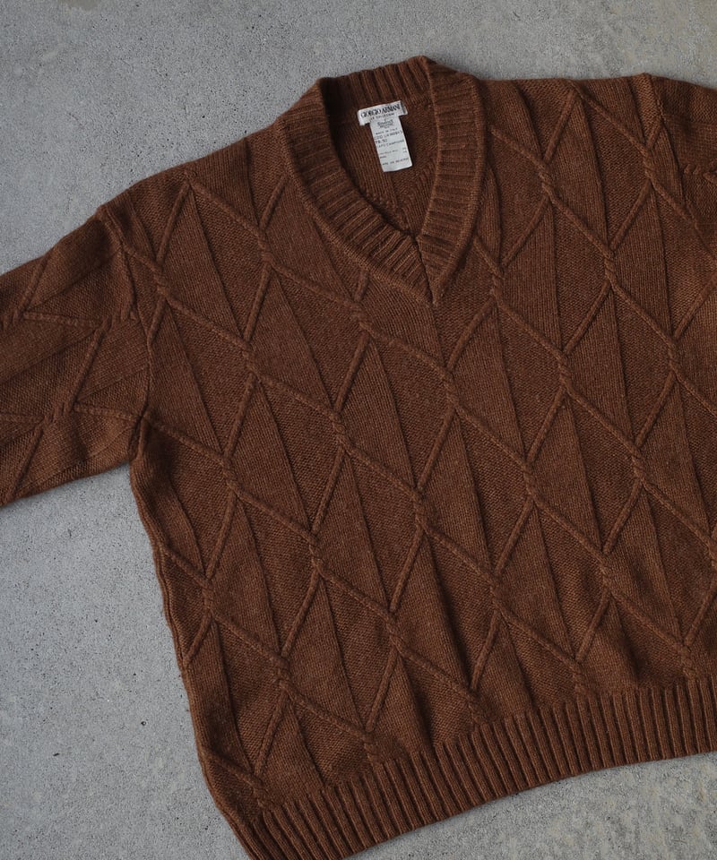 90s Giorgio Armani Cable V-Neck Knit -Made in I