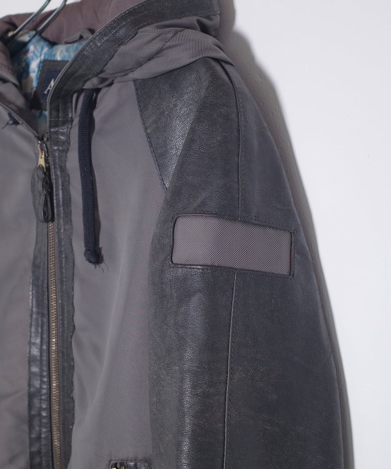90's ARMANI JEANS Leather Sleeve Hooded Jacket