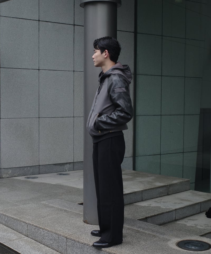 90's ARMANI JEANS Leather Sleeve Hooded Jacket