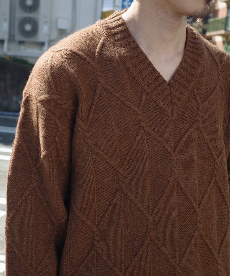80s〜90s GIORGIO ARMANI シルク混 ウールニット イタリア製 90s Giorgio Armani Cable V-Neck Knit -Made in I