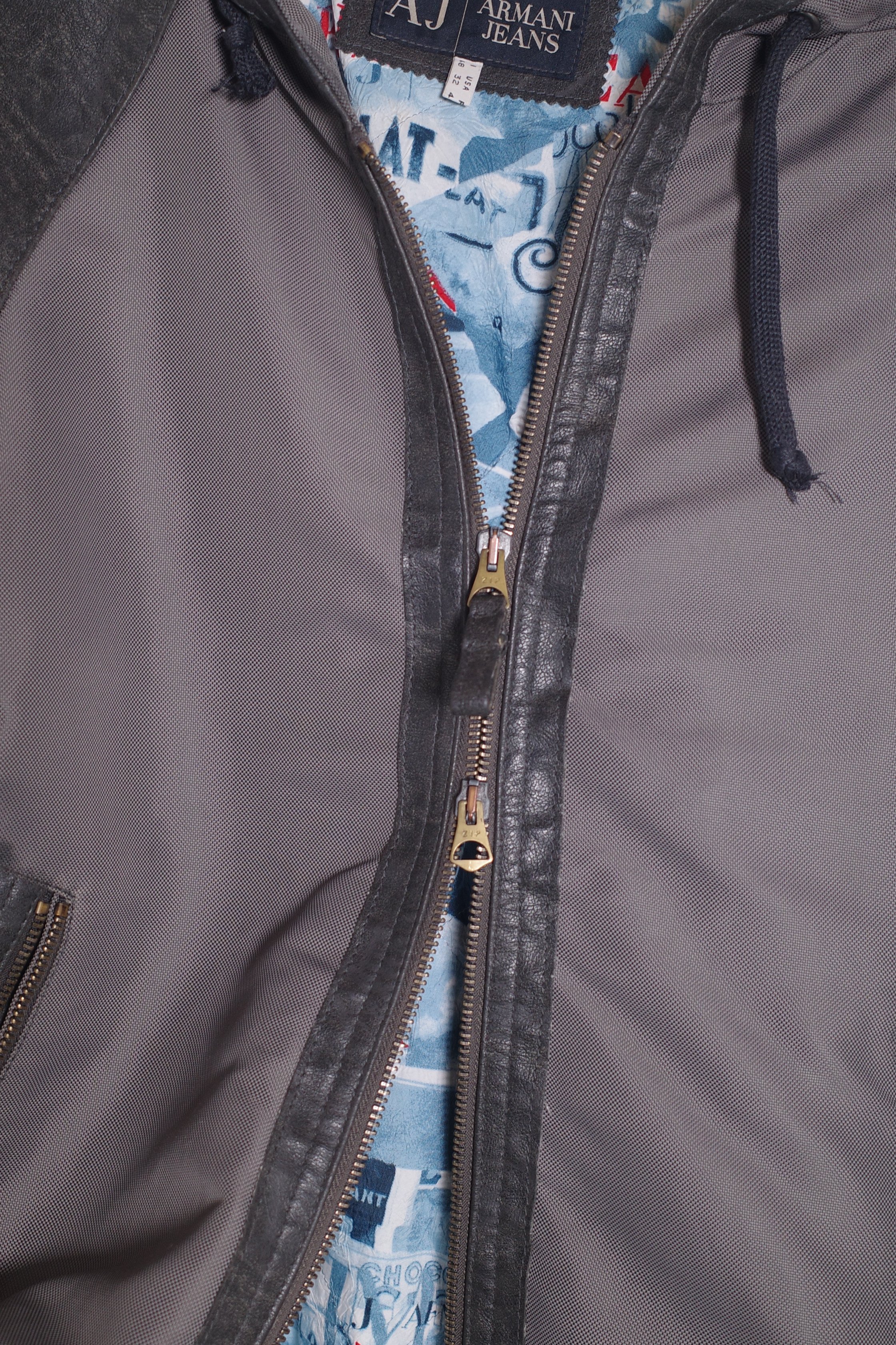 90's ARMANI JEANS Leather Sleeve Hooded Jacket
