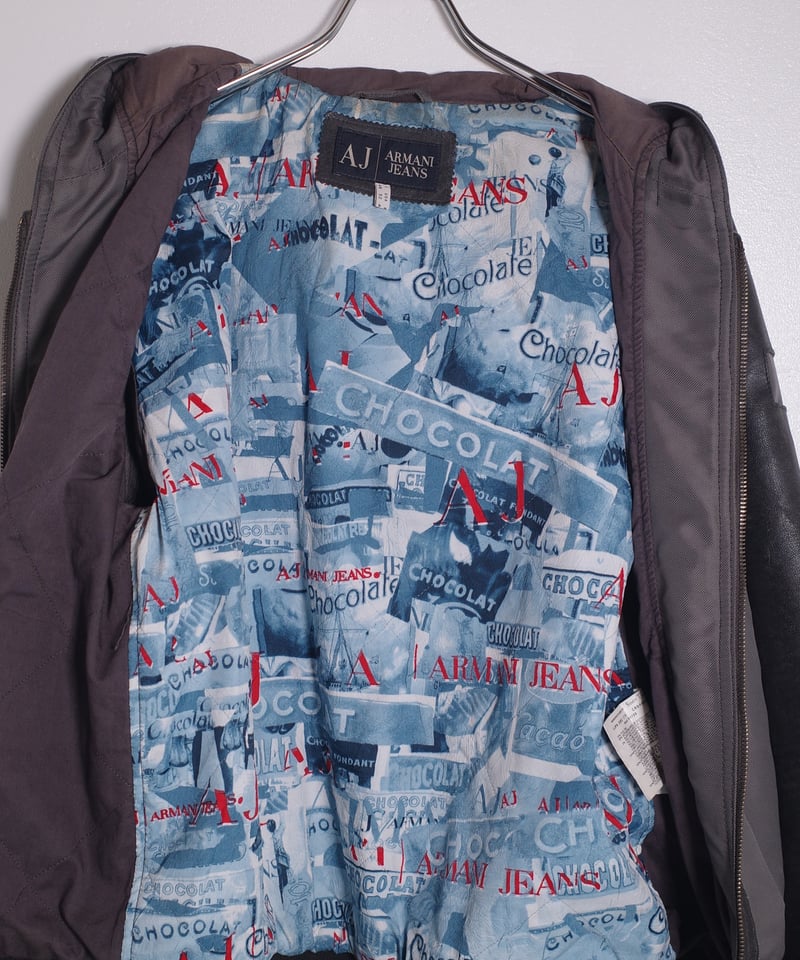 90's ARMANI JEANS Leather Sleeve Hooded Jacket