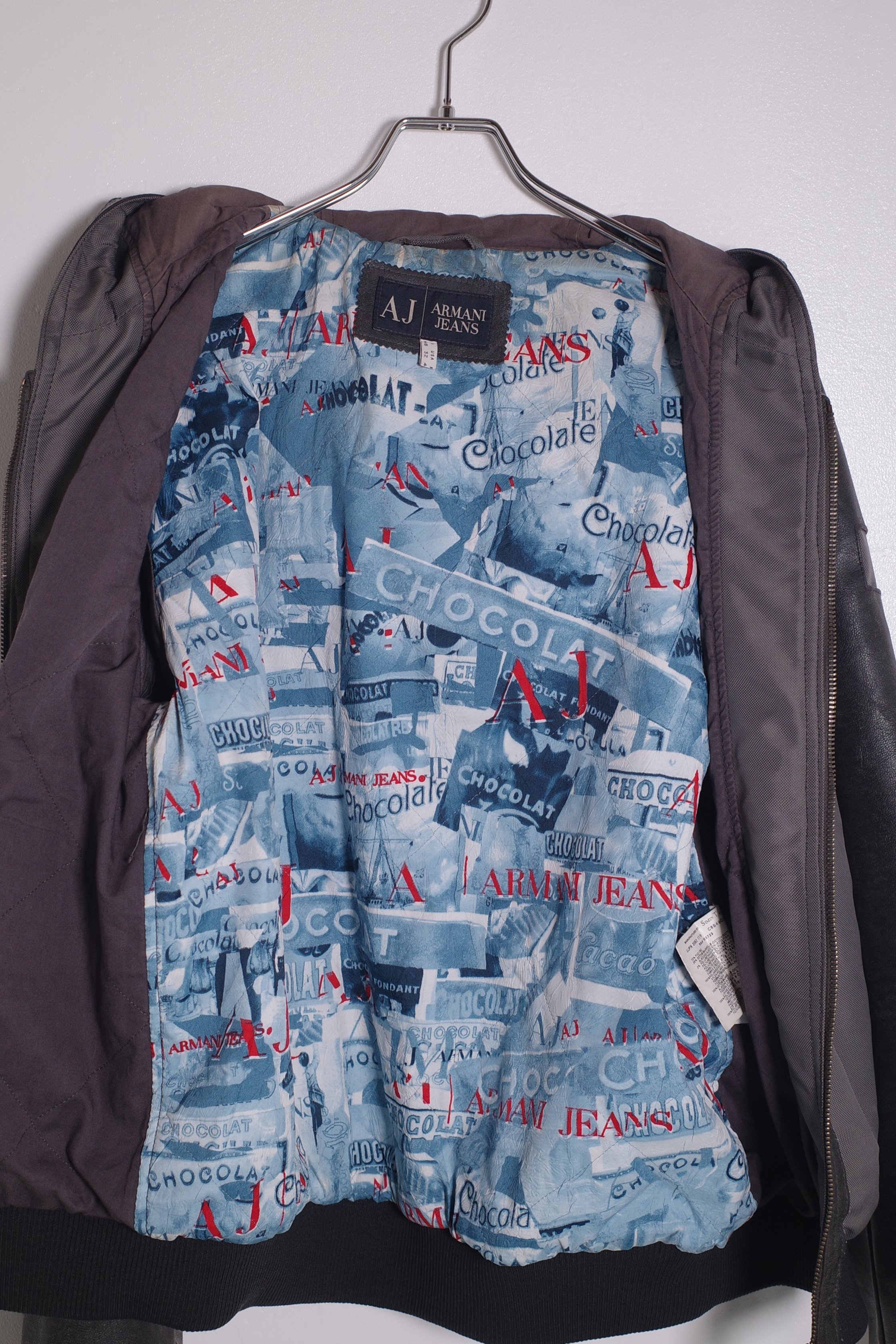 90's ARMANI JEANS Leather Sleeve Hooded Jacket