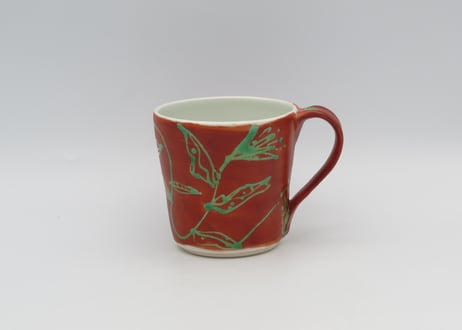 古川章蔵　色絵磁器花紋赤に緑F