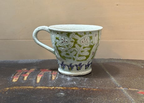 松尾三希子　半磁器色絵緑のマグB4