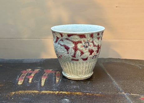 松尾三希子　半磁器色絵ピンクのマグA4