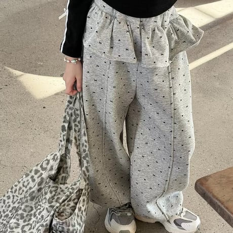 リボン＆ハート柄 フリルワイドパンツ
