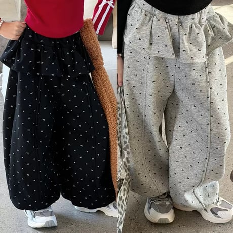 リボン＆ハート柄 フリルワイドパンツ