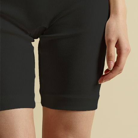 SILK-RIB HALF PANTS【BLACK】SIZE M-L