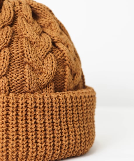 CABLE knit cap / amn-KN-008 / Camel