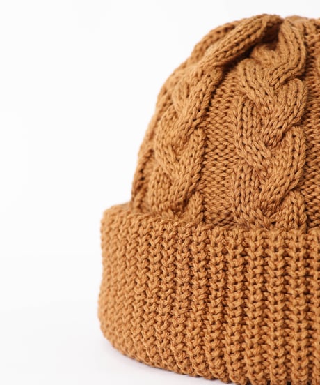 CABLE knit cap / amn-KN-008 / Camel
