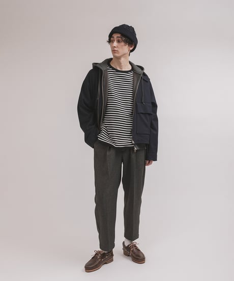 HERRINGBONE peg top slacks / amn-PT-051 / Black