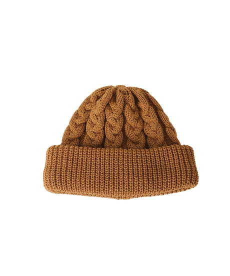 CABLE knit cap / amn-KN-008 / Camel