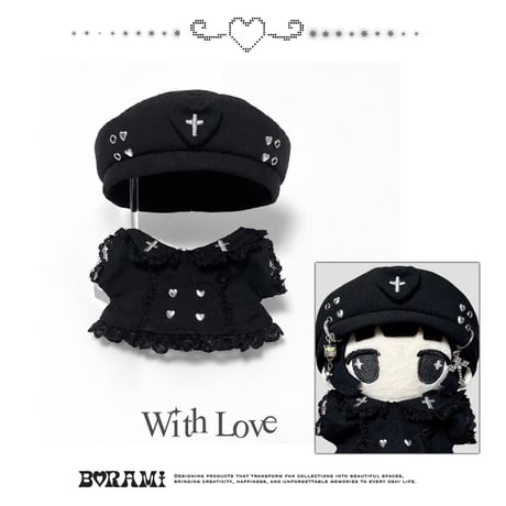 ✙ハンドメイド✙ CROSS HEART ゴシックベレー帽＋ドレス ブラック.ver