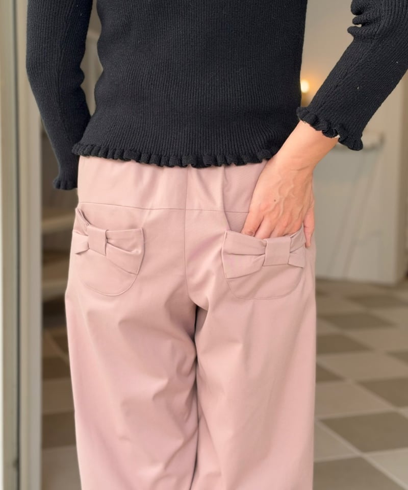 古着 vintage 90s ピンク リボン ホット サテン パンツ 美品 数量限定受注・M】後ろリボンたっぷりパンツ/くすみピンク(数量限定