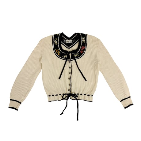 Vintage floral embroidery ribbon cardigan