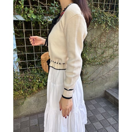 Vintage floral embroidery ribbon cardigan