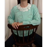 Heart pattern pearl mint knit