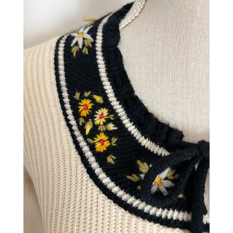 Vintage floral embroidery ribbon cardigan