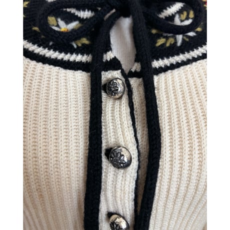 Vintage floral embroidery ribbon cardigan