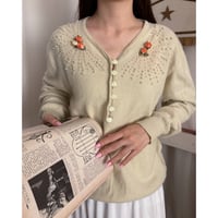 Mint rose button pearl cardigan