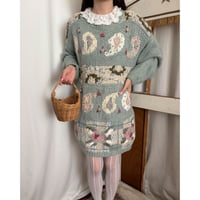 Rose embroidery knit one-piece
