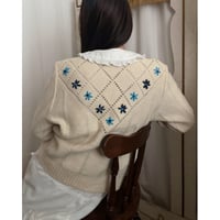Blue floral embroidery cardigan